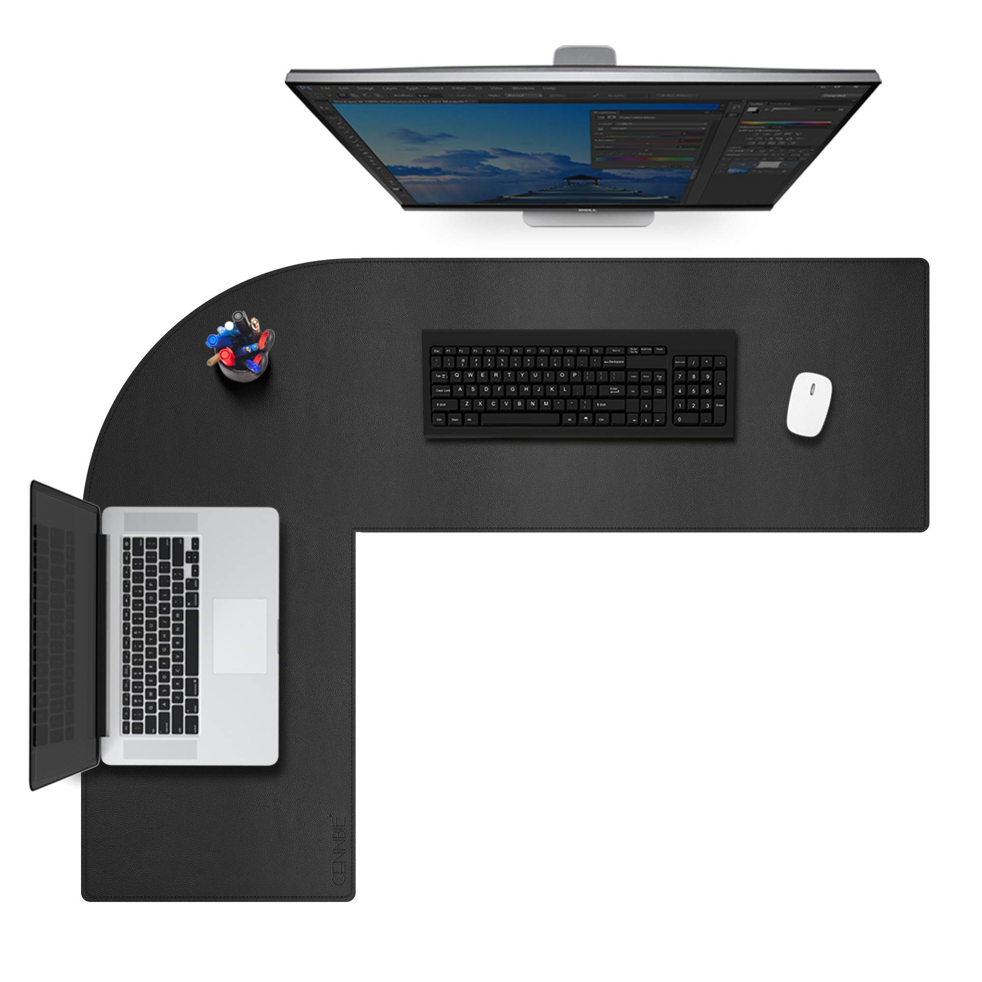 Dual-Sided L-Shaped Desk Pad - 43.3x51.2x15.8in Leather Gaming Mat for Home Office