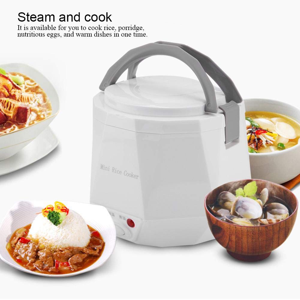 Fdit Mini Rice Cooker 1.3L 24V 180W Portable Electric Rice Cooker & Food Steamer for Truck, Car, RV - Perfect for Cooking Rice, Soup, Porridge, Noodles | Compact & White Design for Travel, Camping & Road Trips