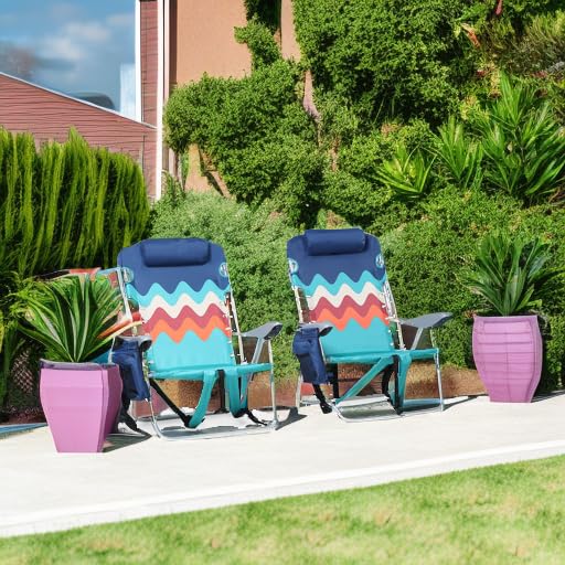 ALPHA CAMP 2-Pack Beach Chairs with Cooler Bag - 4-Position Adjustable Folding Lounge Chairs with Backpack Straps, Supports 250LBS - Portable for Beach, Camping, Poolside & Outdoor Relaxation (Sky Blue)