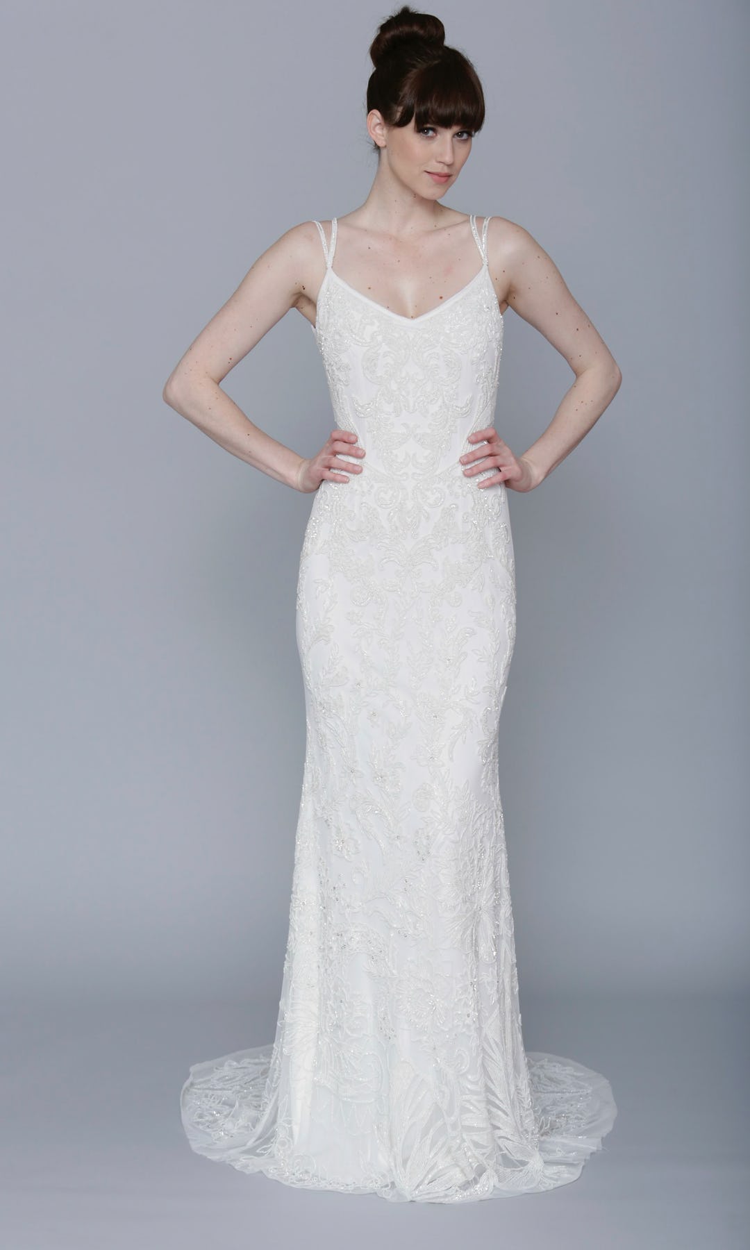 Theia Irina 890219 Elegant Lace Wedding Dress with Long Train - Perfect for Bridal Ceremony, Formal Events & Romantic Photos