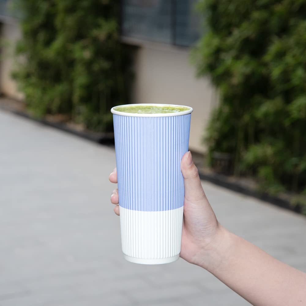 20oz Insulated Double Wall Corrugated Coffee Cups - 250 Pack Light Purple Ripple Paper Cups with Secure Grip | Eco-Friendly Restaurantware | Perfect for Coffee Shops, Cafés & Office Break Rooms