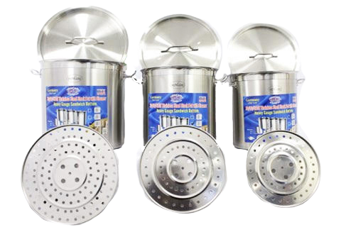 3-Piece Large Stainless Steel Stock Pot Set with Steamer - 60, 80 & 100 Quart Tamalera Pots for Tamales, Soups & Bulk Cooking - Perfect for Restaurants, Catering & Family Gatherings