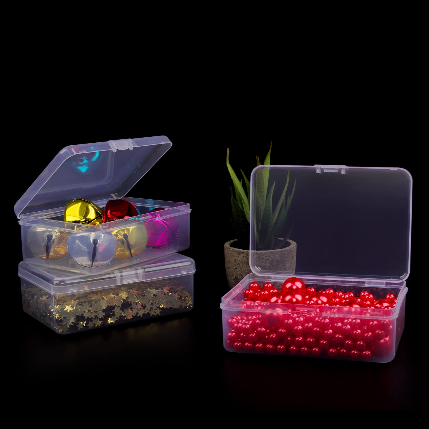 Clear Plastic Beads Storage Containers with Lids - 12 Pack Small Hinged Box for Beads, Pins, Jewelry & Craft Supplies (5x3.4x1.7 Inch) - Perfect for Organizing DIY Crafts, Sewing Accessories & Small Office Items