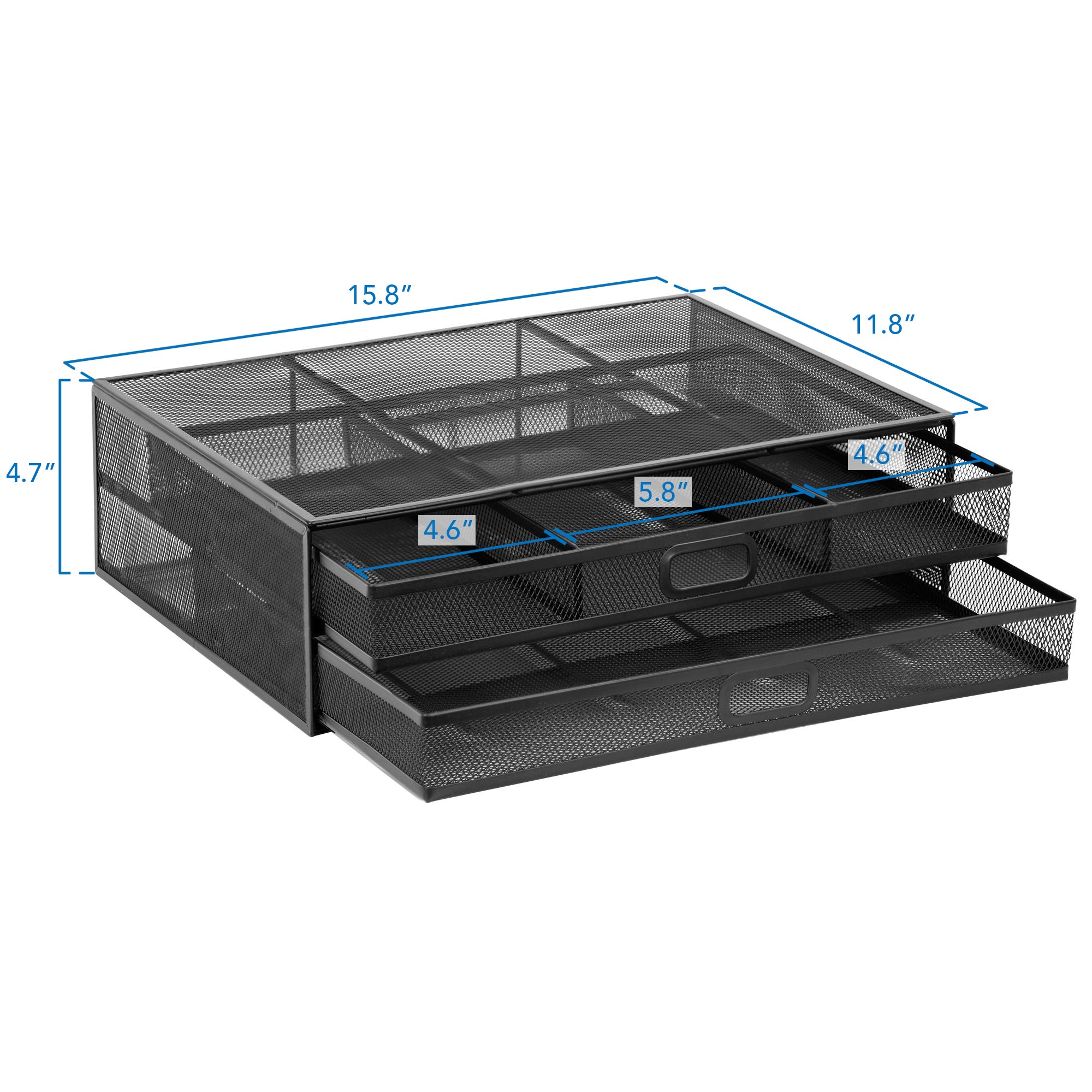 MOUNT-IT! Black Metal Mesh Monitor Stand with Drawers - Adjustable Computer Screen Riser & Organizer for Laptops, Printers & Office Supplies - Perfect for Home Office & Workspace Organization