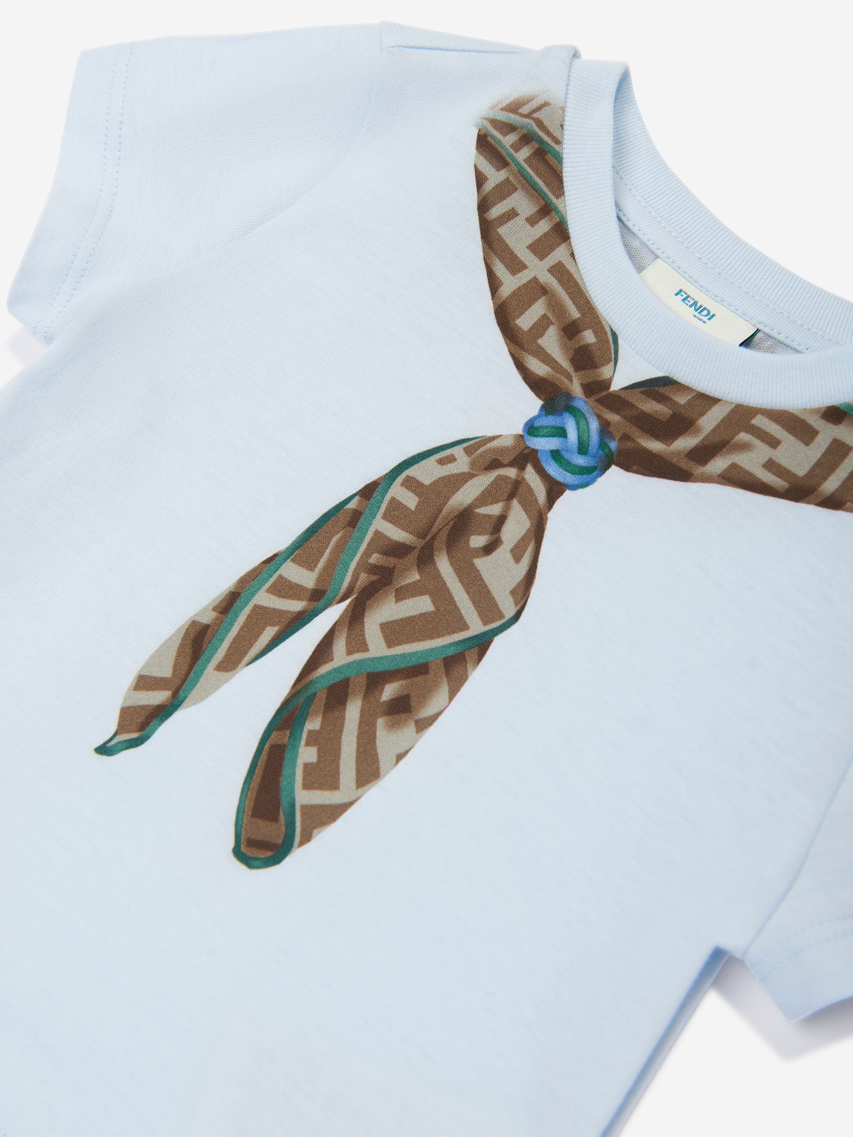 Baby Boys Scarf Print Blue T-Shirt - Soft Cotton Short Sleeve Tee for Toddlers | Perfect for Playdates, Family Outings & Photo Shoots