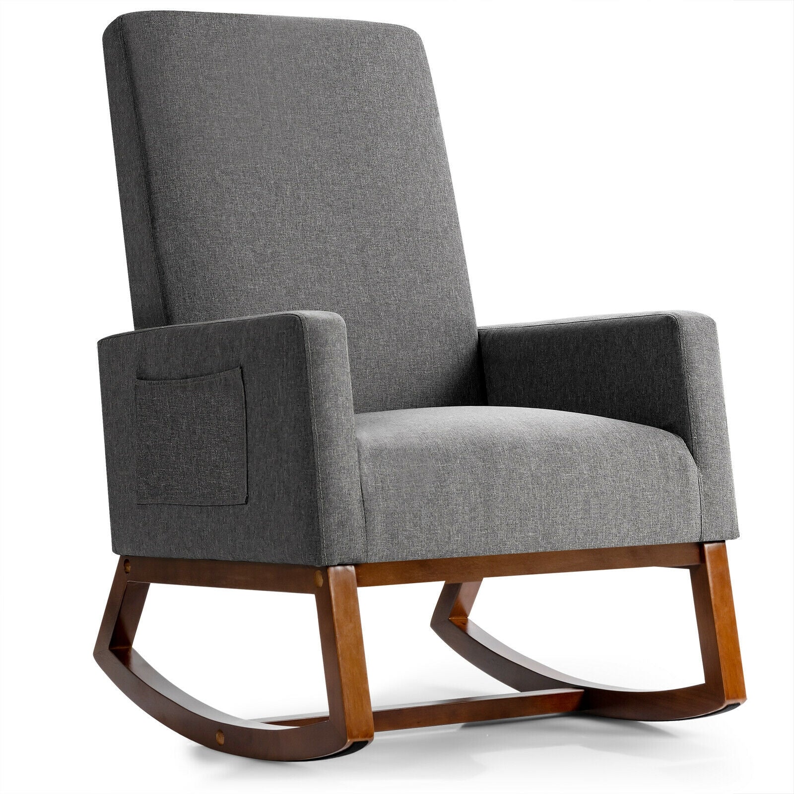 Gray High Back Upholstered Rocking Lounge Chair with Side Pocket - Perfect for Living Room, Bedroom & Nursery Relaxation
