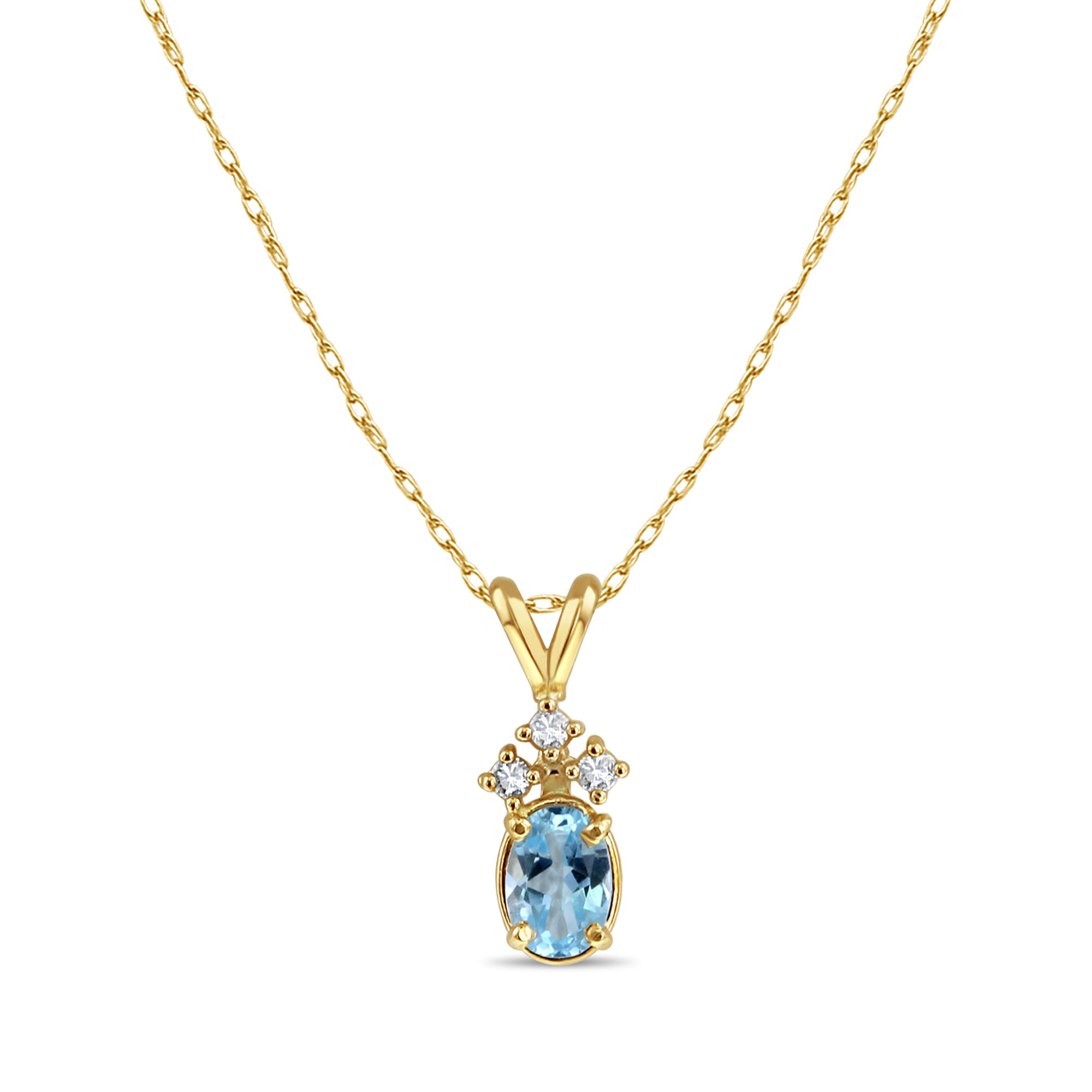 14K Yellow Gold Oval Blue Topaz & Diamond Necklace for Women – Elegant Jewelry Gift for Birthday, Anniversary & Special Occasions
