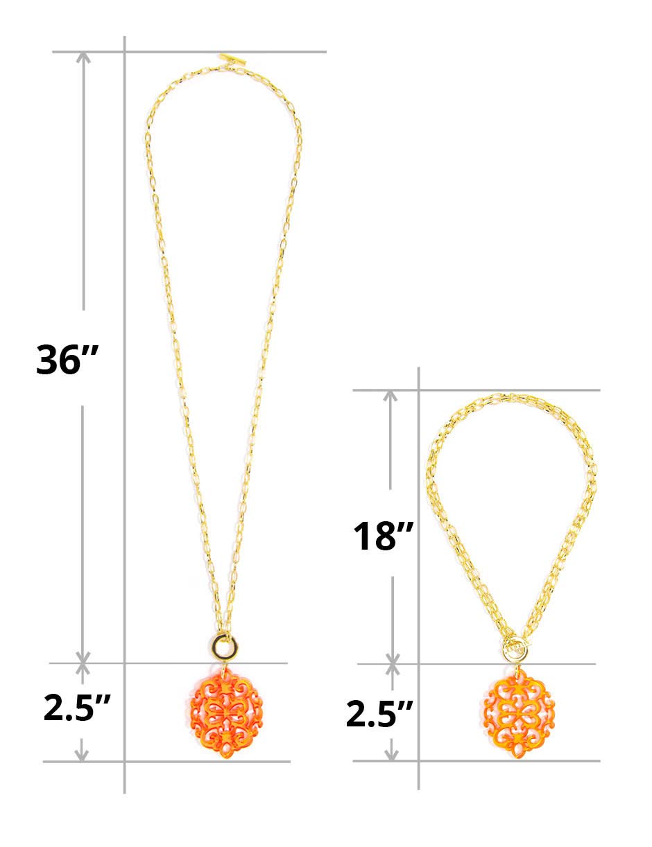 ZENZII Modern Damask Acrylic Resin Pendant Necklace with Convertible Toggle Chain - Elegant Women's Fashion Jewelry for Parties, Weddings & Everyday Wear