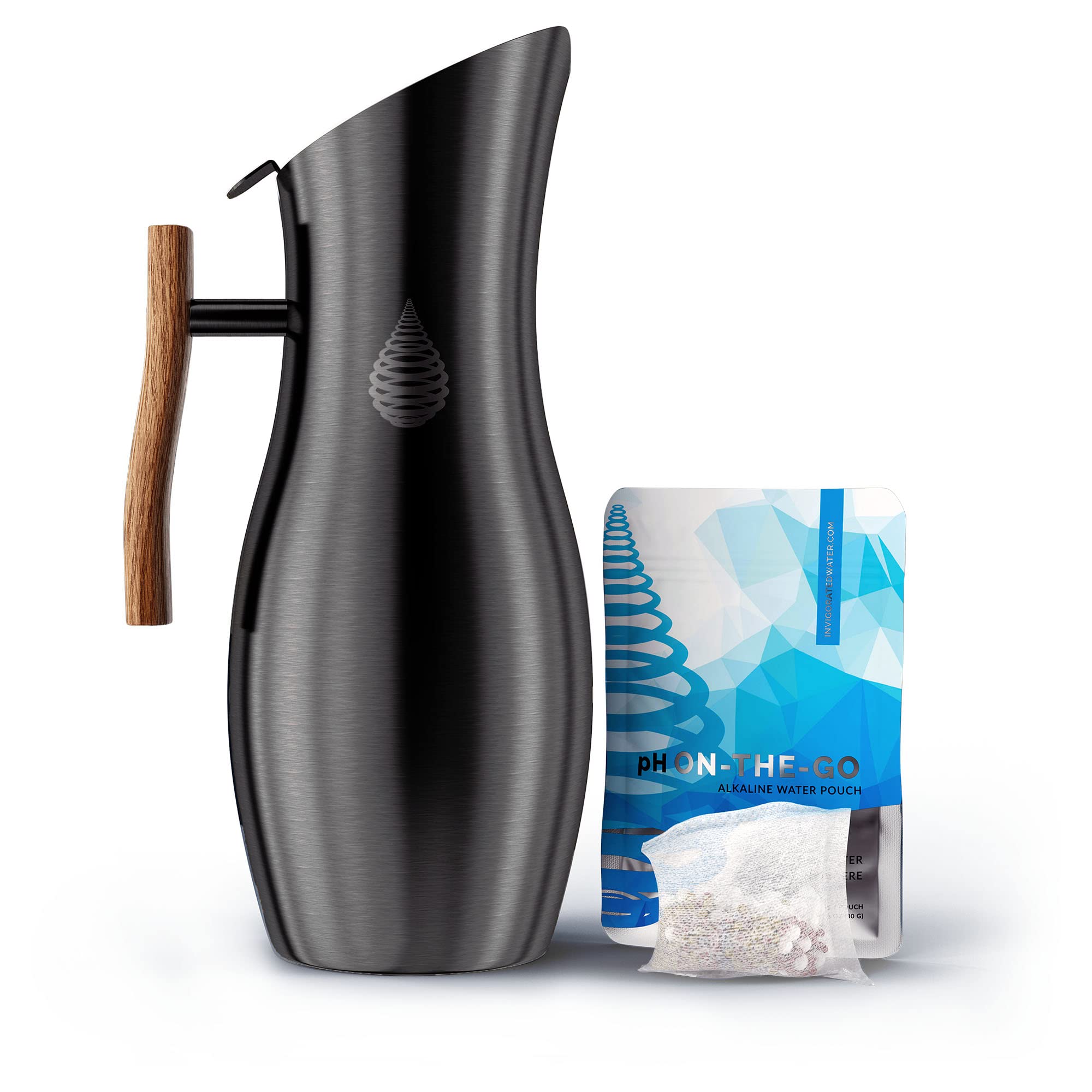 Invigorated Water pH Vitality Stainless Steel Alkaline Water Filter Pitcher - High pH Water Purifier with 1 Alkalizer Filter (400L Capacity, 8-Cup/1.9L, Black) | Perfect for Home, Office & Travel Hydration | Improves Taste & Boosts Energy