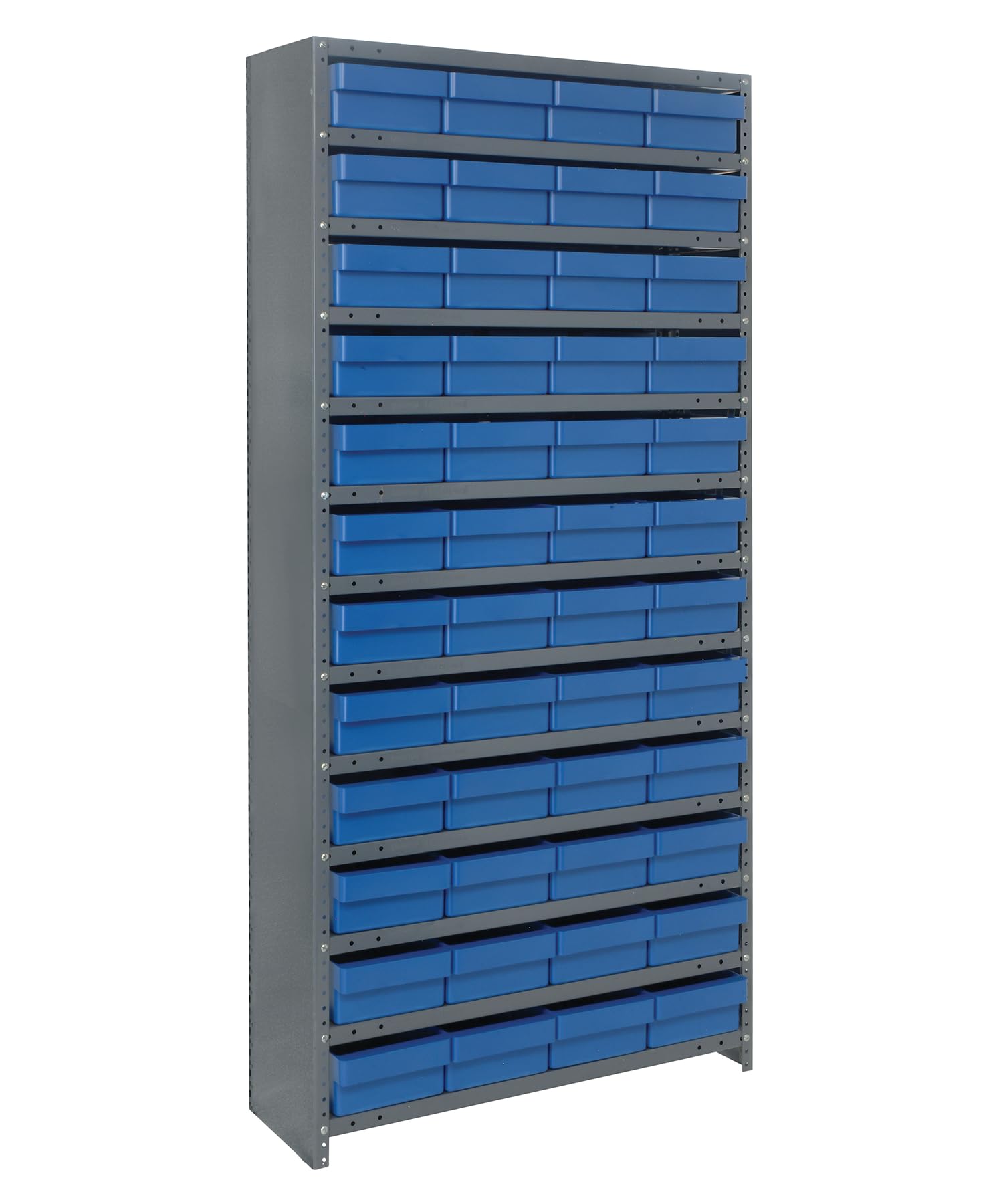 Quantum Storage Systems CL1275-701BL Heavy Duty Closed Shelving System with Super Tuff Euro Drawers - 48 QED701 Shelf Bins (12