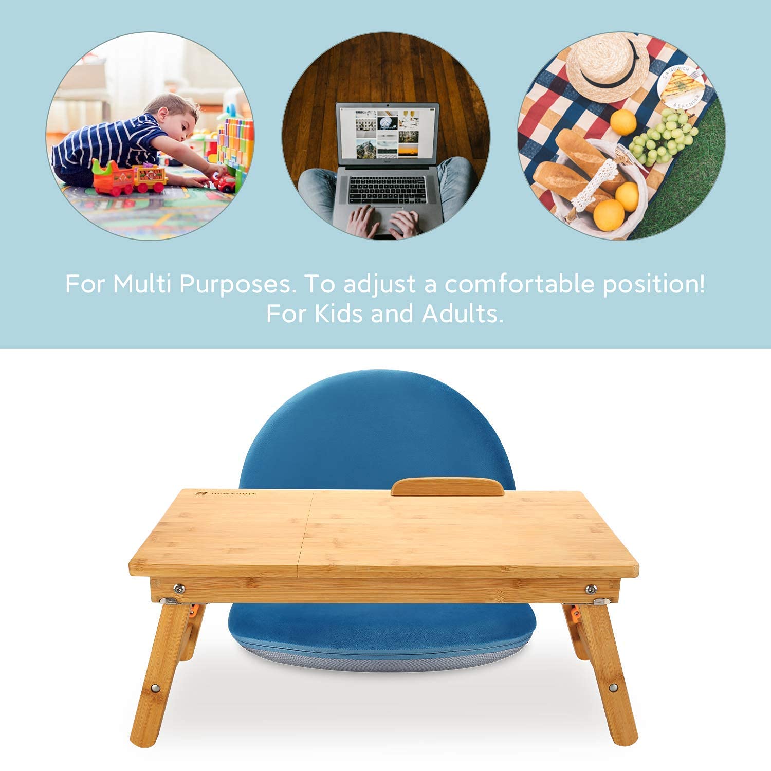 Foldable Laptop Desk with Adjustable Back Support - Portable Floor Chair for Home Office, Bed, Couch & Dorm Room - Ergonomic Workstation for Remote Work & Study