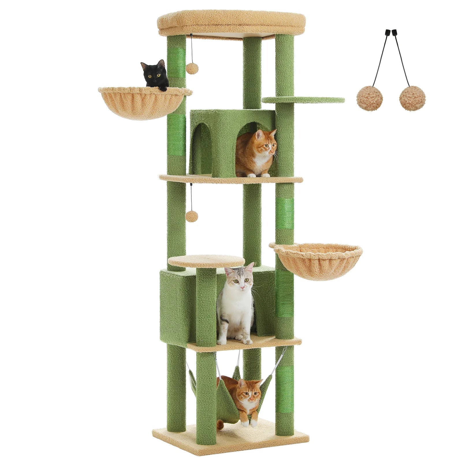 Premium Large Cat Tree Condo for Indoor Cats - 71 Inches Tall, Brown & Green - Perfect for Play, Climbing & Scratching in Home or Office
