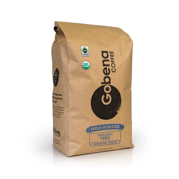**5lb Fair Trade Organic Certified Peruvian Ground Coffee - Medium Roast, 100% Arabica, Fresh Roasted Specialty Coffee (80 oz, Bulk) - Perfect for Home Brewing, Office & Gifts**