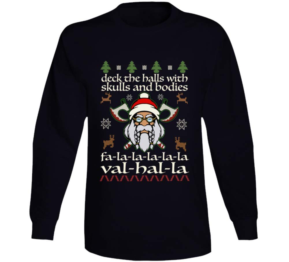 Funny Viking Santa Christmas Long Sleeve T-Shirt with Skulls & Bodies Design - Perfect for Holiday Parties, Ugly Sweater Contests & Viking Lovers