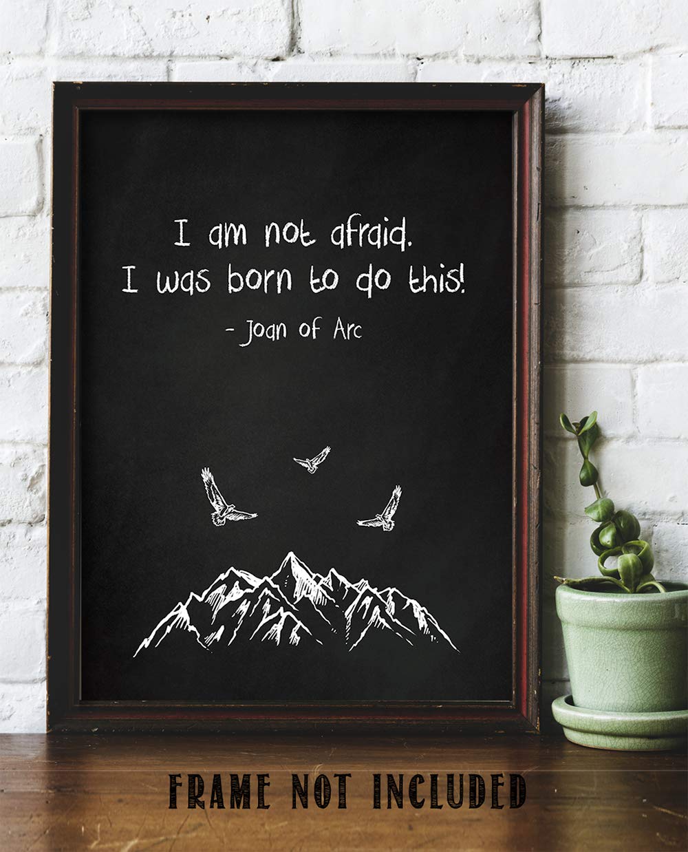 TJ Originals - Joan of Arc Christian Bible Quote Wall Art Print 'I Am Not Afraid' - 11 x 14 Inspirational Scripture Decor for Home, Office & Church - Perfect Gift for Women, Family & Friends (Black & White Mountain Design)