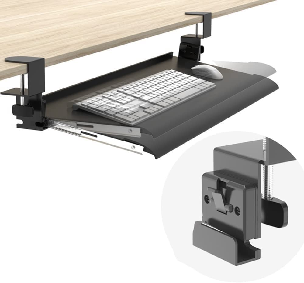 Ergonomic ZLP Slide-Out Under Desk Keyboard Tray - Adjustable Pull-Out Keyboard Extension Bracket with Punch-Free Installation for Home & Office Workspace
