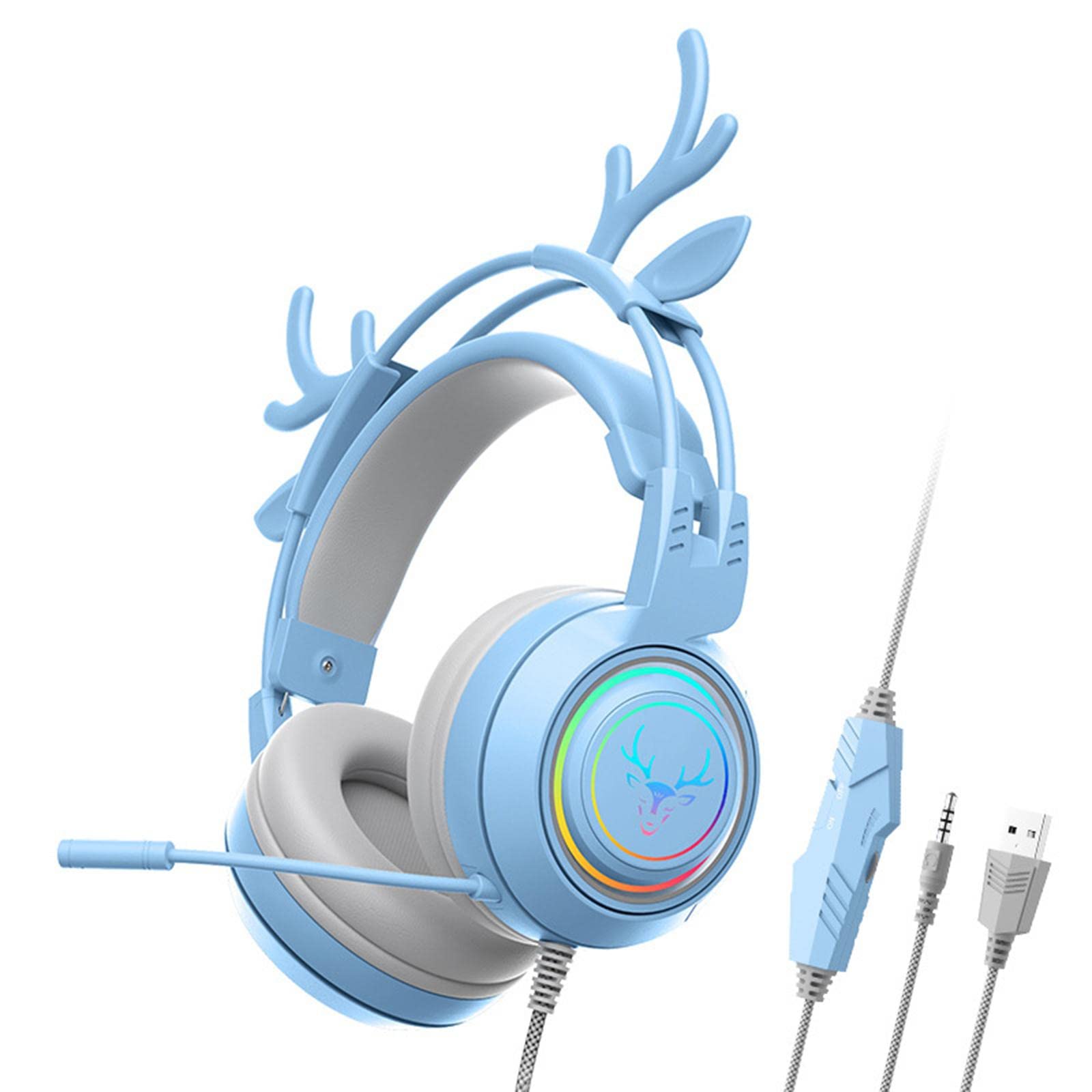 Ronyme Wired Gaming Headset with Microphone - Lightweight Over-Ear Noise Cancelling Headphones, 3.5mm & USB Connectivity for PC, Laptop, PS4, Xbox - Comfortable for Long Gaming Sessions (Blue)