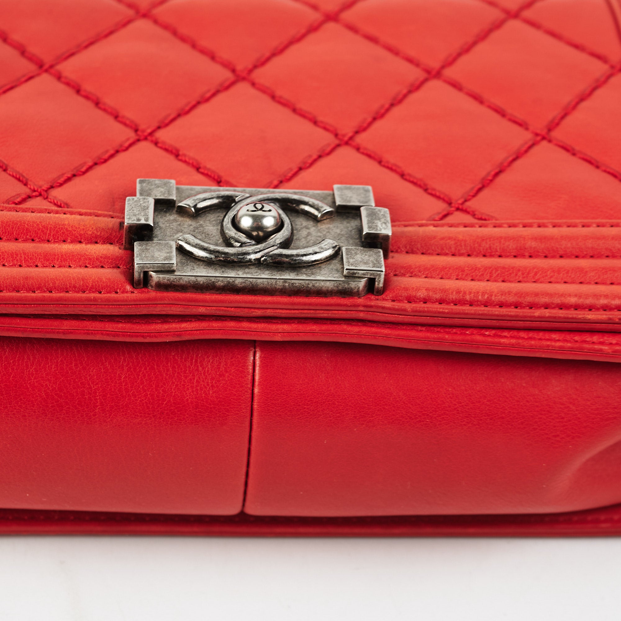 Chanel Boy Old Medium Red Leather Quilted Shoulder Bag - Luxury Designer Handbag for Women - Perfect for Parties, Dates & Special Occasions
