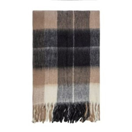 Luxury Beige Chocolate Check Wool Mohair Blend Eyelash Fringe Blanket 130x170cm - Soft Throw for Sofa, Bed & Couch - Perfect for Winter Warmth and Home Decor