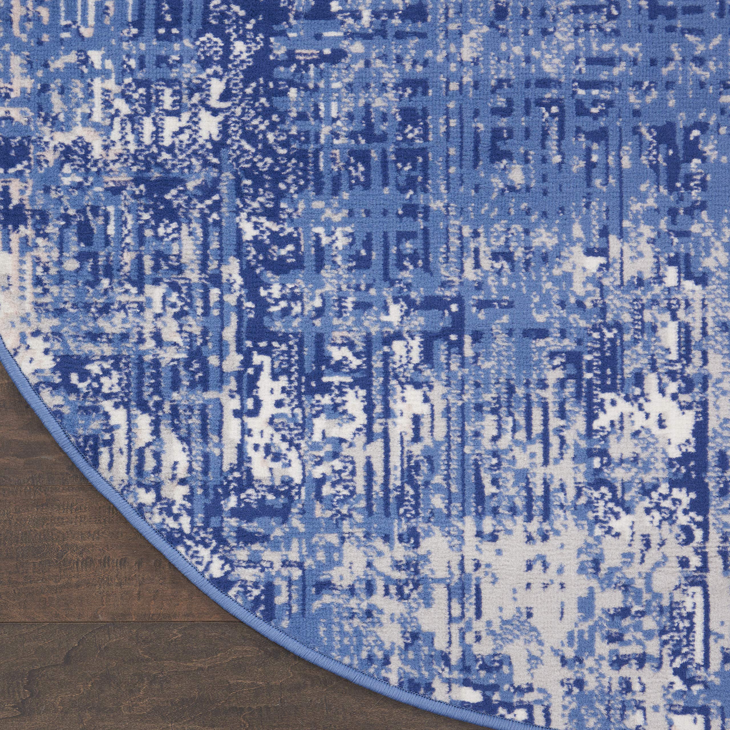 Nourison Whimsicle Abstract Blue Ivory 8' Round Area Rug - Easy Cleaning, Non-Shedding, Soft & Durable - Perfect for Bedroom, Living Room, Dining Room & Kitchen Decor (8ft Round)