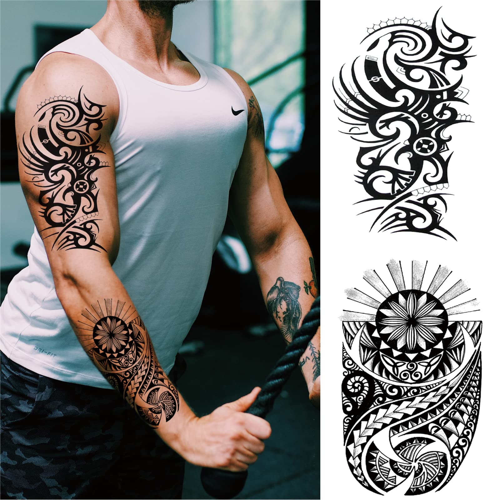 Authentic Polynesian Tribal Totem Temporary Tattoos for Men - Large Black Hawaiian Turtle Design, Long Lasting Realistic Body Art Stickers (8 Sheets) - Perfect for Costume Parties, Festivals, and Cultural Events