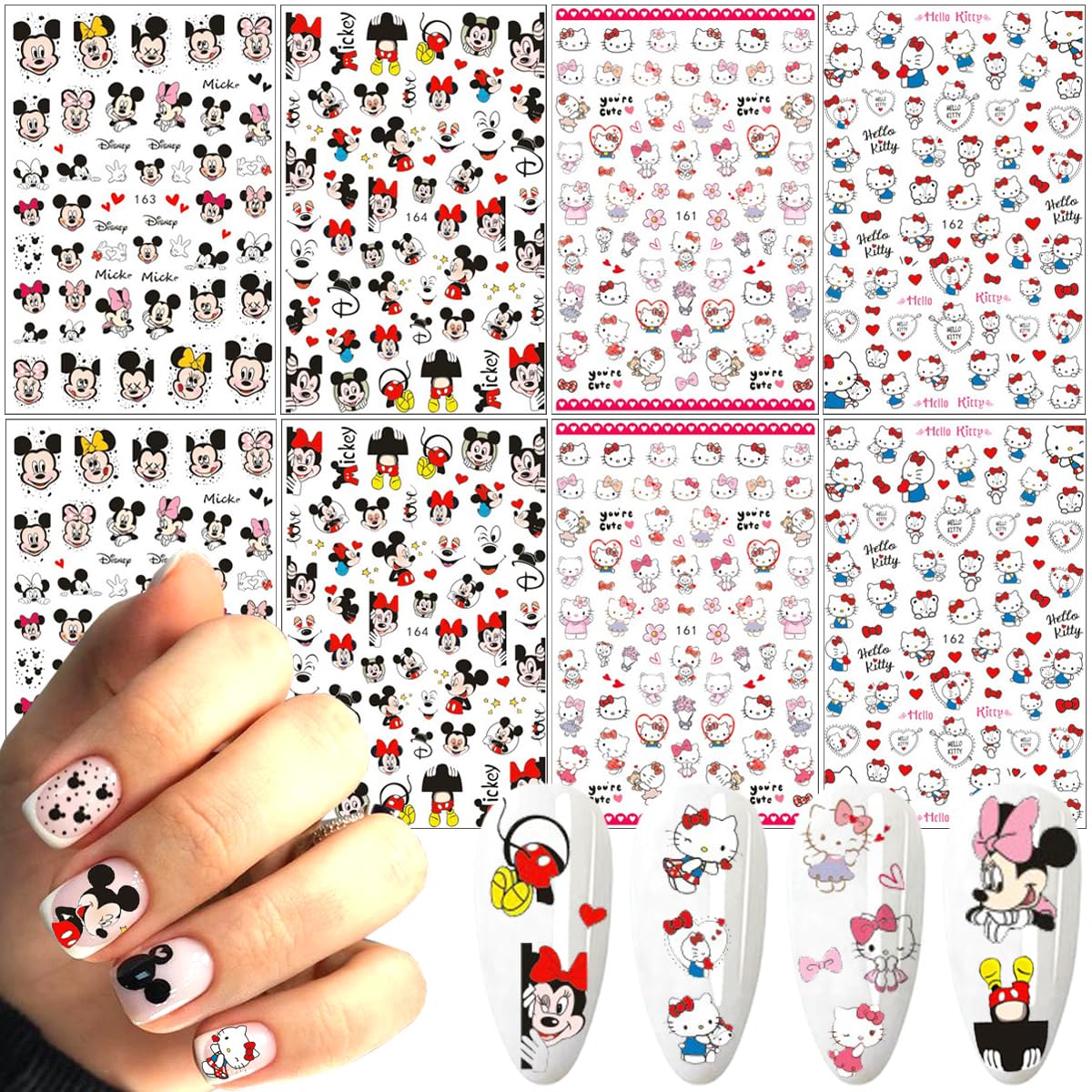 8 Pcs Cute Cartoon 3D Self-Adhesive Nail Art Stickers Decals for Women & Girls - DIY Nail Design Decoration Accessories | Perfect for Parties, Weddings, and Daily Nail Art