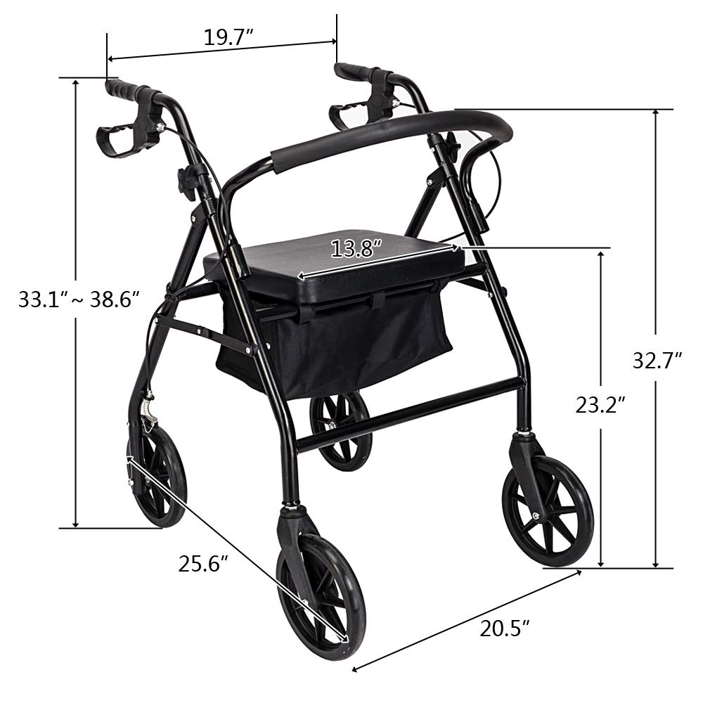 GT2-LC Steel Walker with Wheels - Lightweight & Adjustable Mobility Aid for Seniors & Adults - Black - Ideal for Indoor & Outdoor Use, Travel, and Rehabilitation