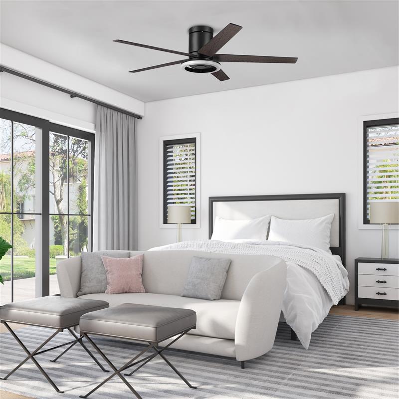 52 Inch Honeywell Graceshire Matte Black Ceiling Fan with LED Ring Light & Remote Control - Perfect for Living Room, Bedroom, and Outdoor Patio Cooling