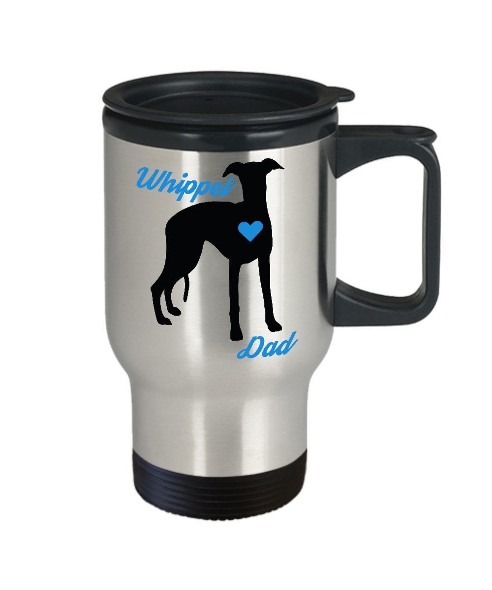 Whippet Dad Travel Mug - Insulated Coffee Cup with Lid for Hot & Cold Drinks - Perfect for Commuting, Camping, and Outdoor Adventures