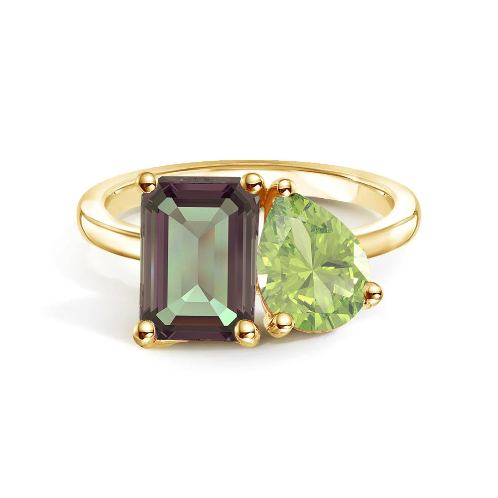 Personalized Alexandrite Toi et Moi Anniversary Ring - Custom Birthstone Jewelry for Couples, Engagements & Romantic Gifts