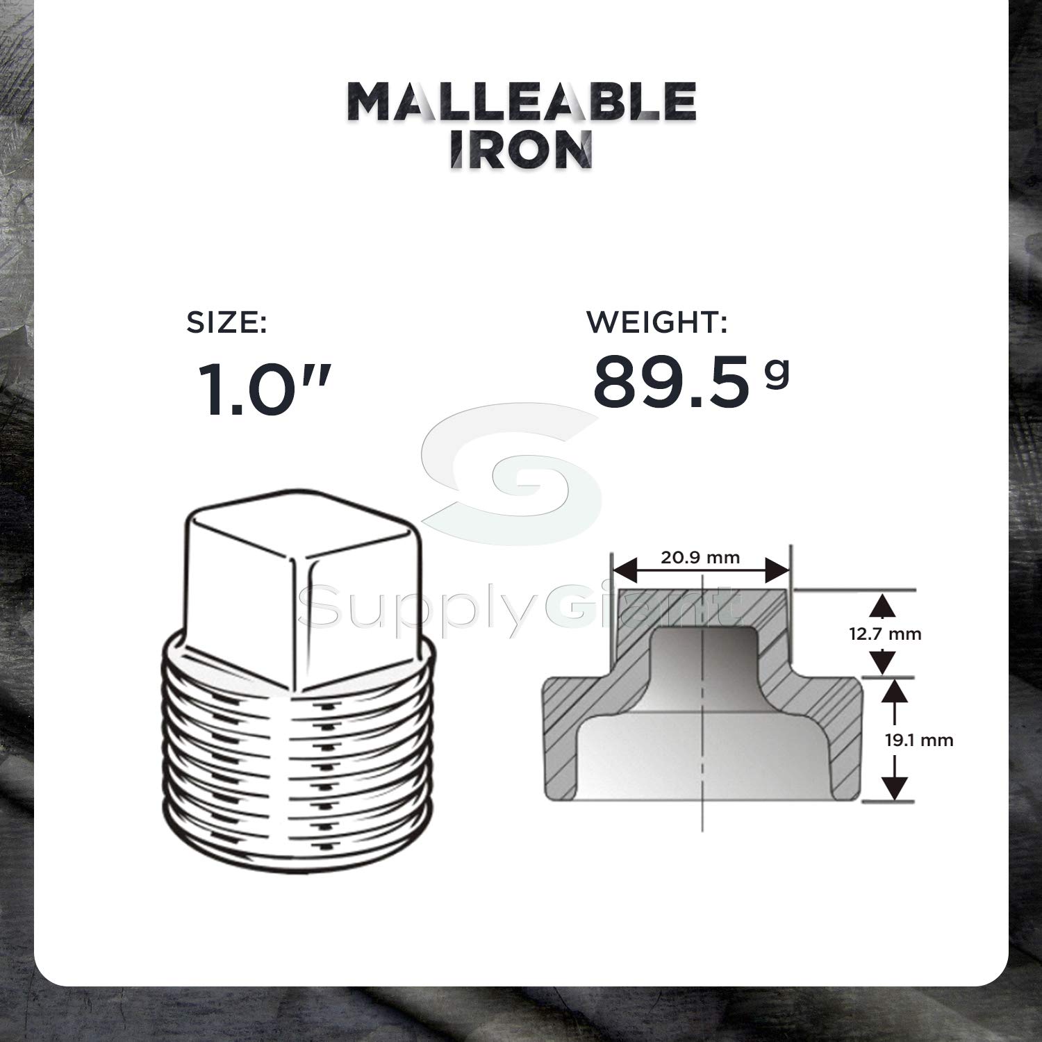 CNQM3000 Black Malleable Iron Plug with Square Head, 1