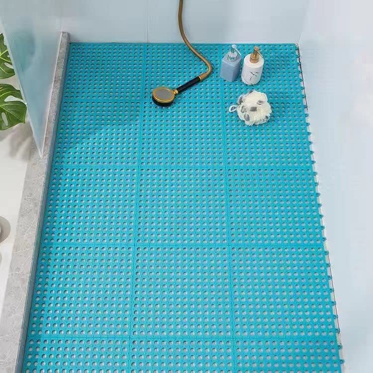 Non-Slip Bathroom Mats Set of 6 - Washable, Foldable & Detachable with Drain Holes - 30x30cm Large Shower Mats for Bathroom, Toilet & Shower Room - Blue - Perfect for Wet Floors, Anti-Fall Safety & Quick Drying