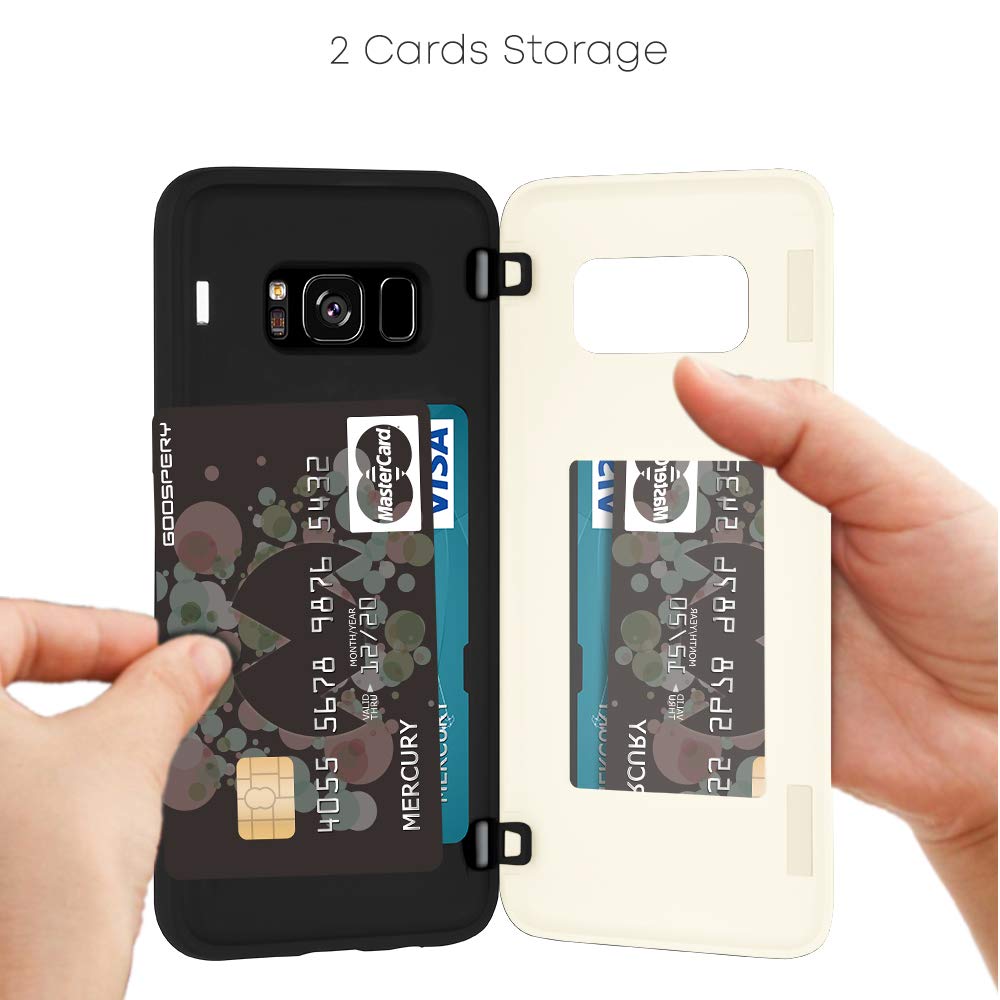 GOOSPERY Galaxy S8 Wallet Case with Card Holder & Kickstand - Slim Protective Dual Layer Bumper Phone Cover (White) - Perfect for Business Travel, Daily Commute & Hands-Free Viewing