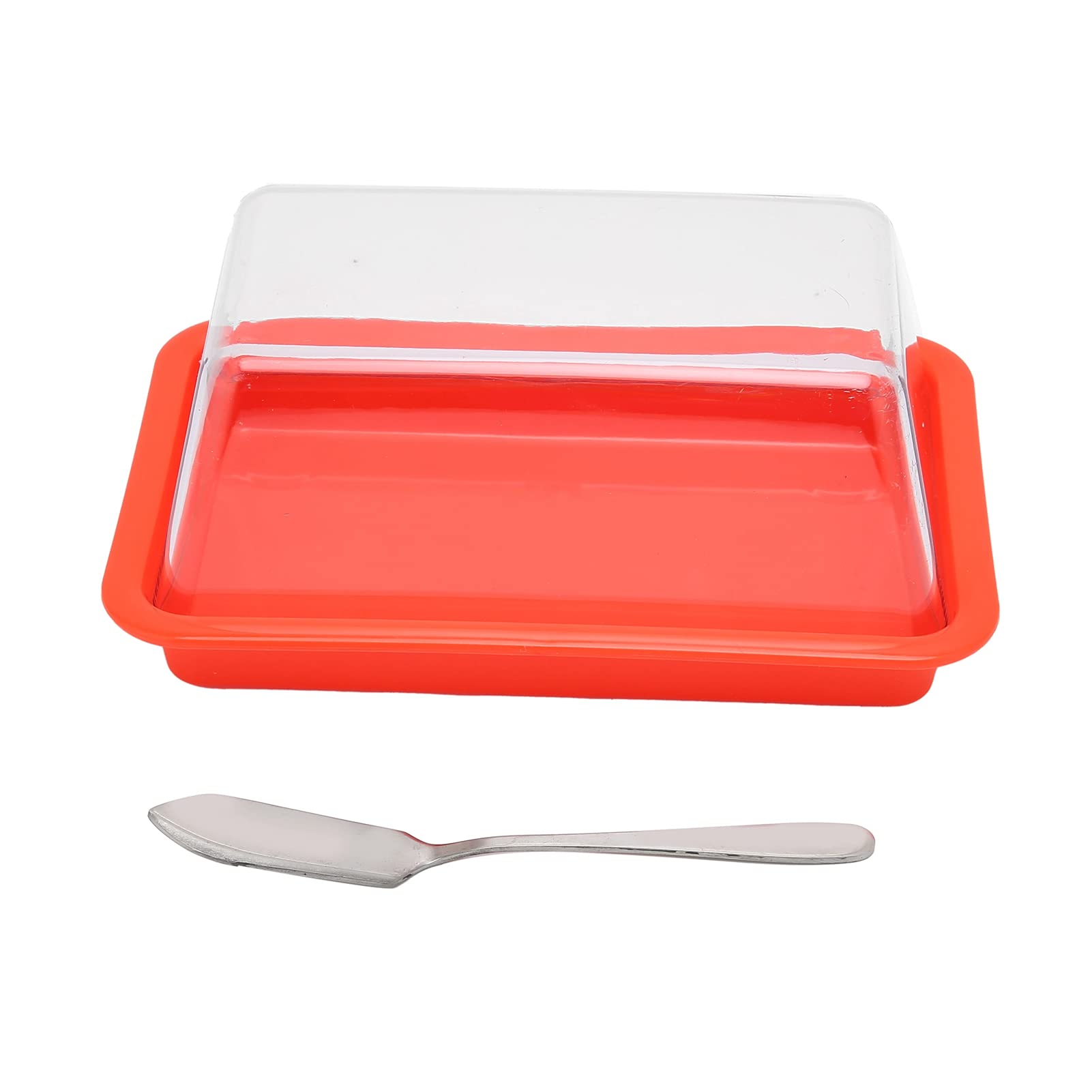 Square Red Plastic Butter Storage Box with Transparent Lid - Butter Cutter & Cheese Container for Fresh Keeping | Perfect for Kitchen, Picnics, and Food Prep