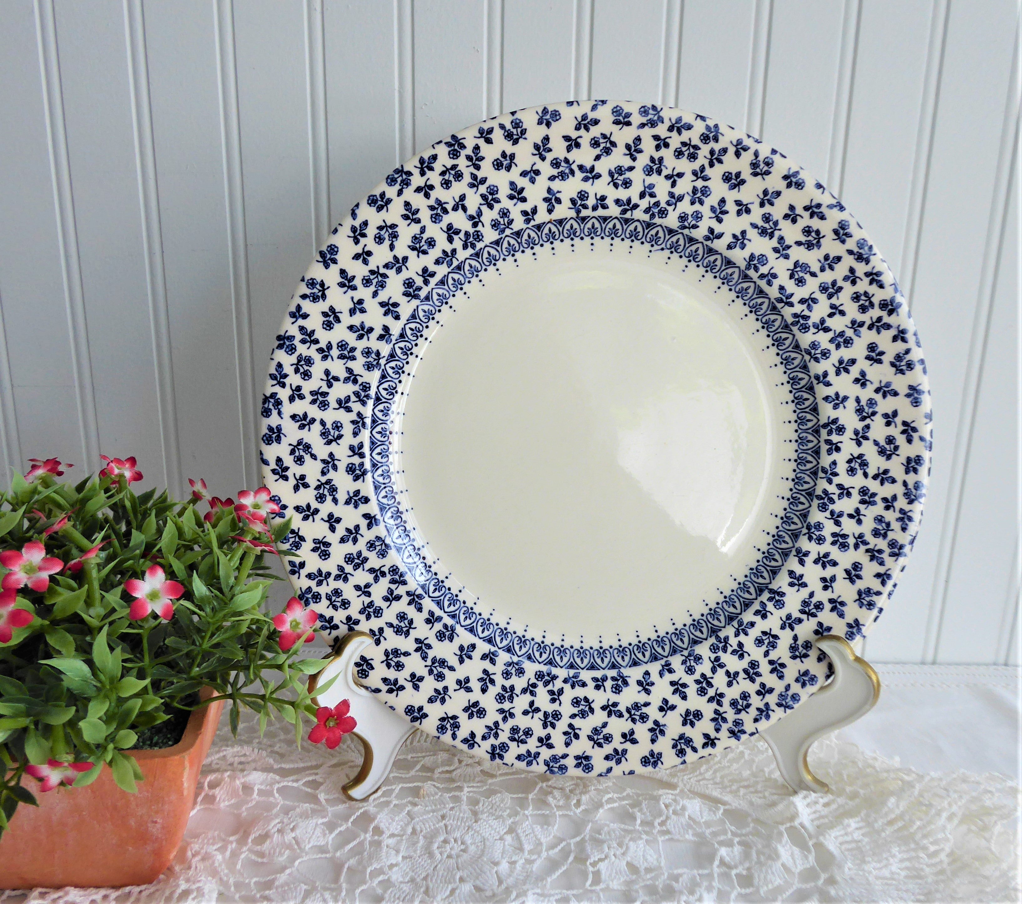 Vintage Blue Provence Floral Chintz Border Dinner Plate - EIT 1970s Transferware Ironstone Collectible | Perfect for Farmhouse Decor, Tea Parties & Vintage Table Settings