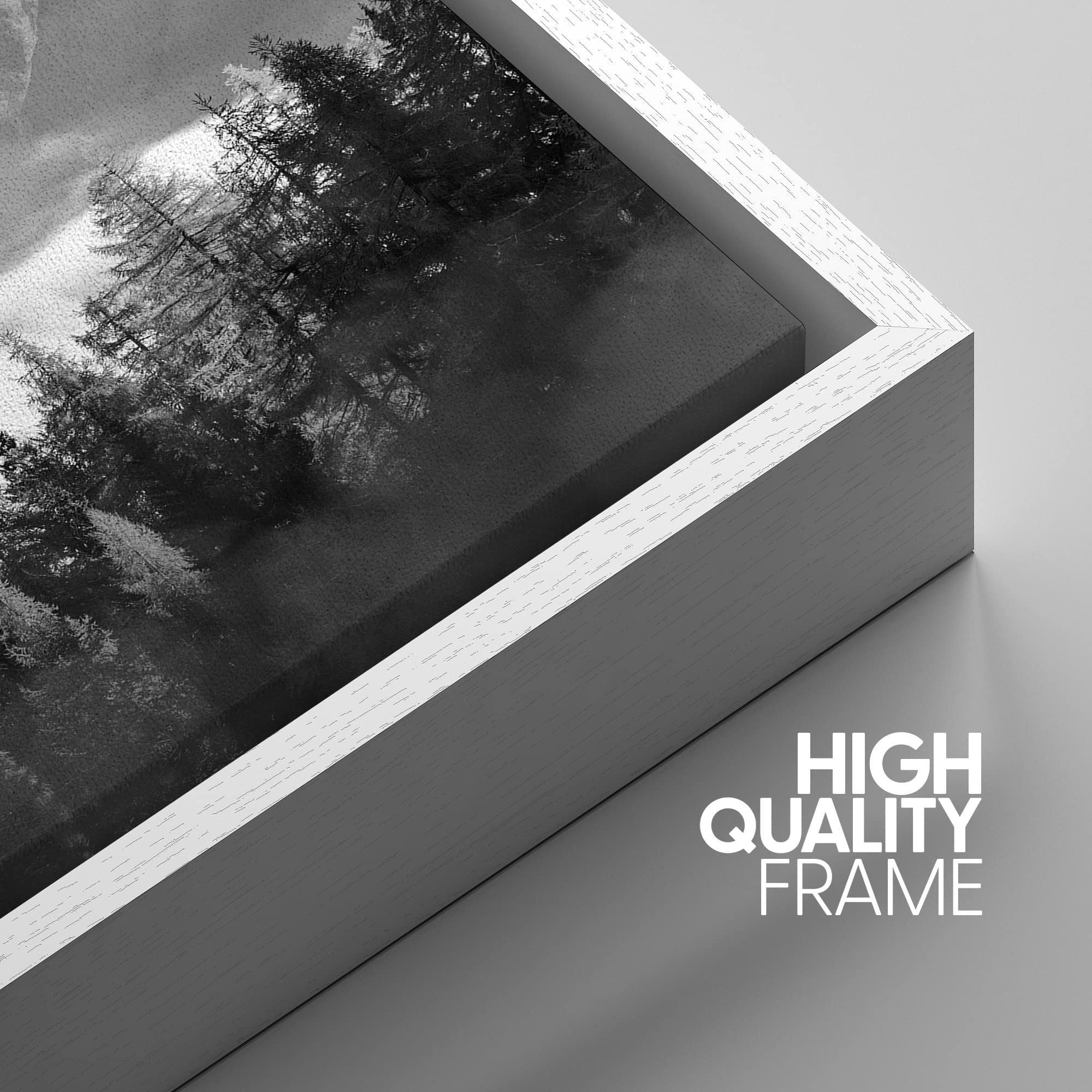 IDEA4WALL Framed Canvas Print Wall Art - Black & White Mist Over Mountain Forest Valley, Woodland Nursery Decor, Nature Wilderness Dramatic Cool Design for Living Room, Bedroom, Office, 24