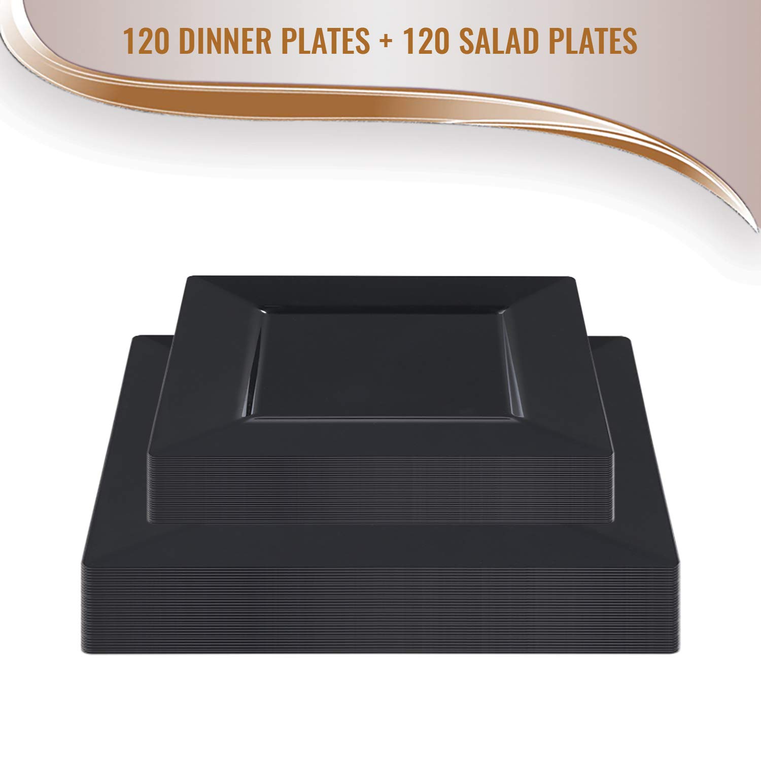 Elegant Disposable Plastic Dinnerware Set for Parties - Heavy Duty Black Plastic Plates (120-Piece Combo Set) - Perfect for Weddings, Birthdays & Catering Events