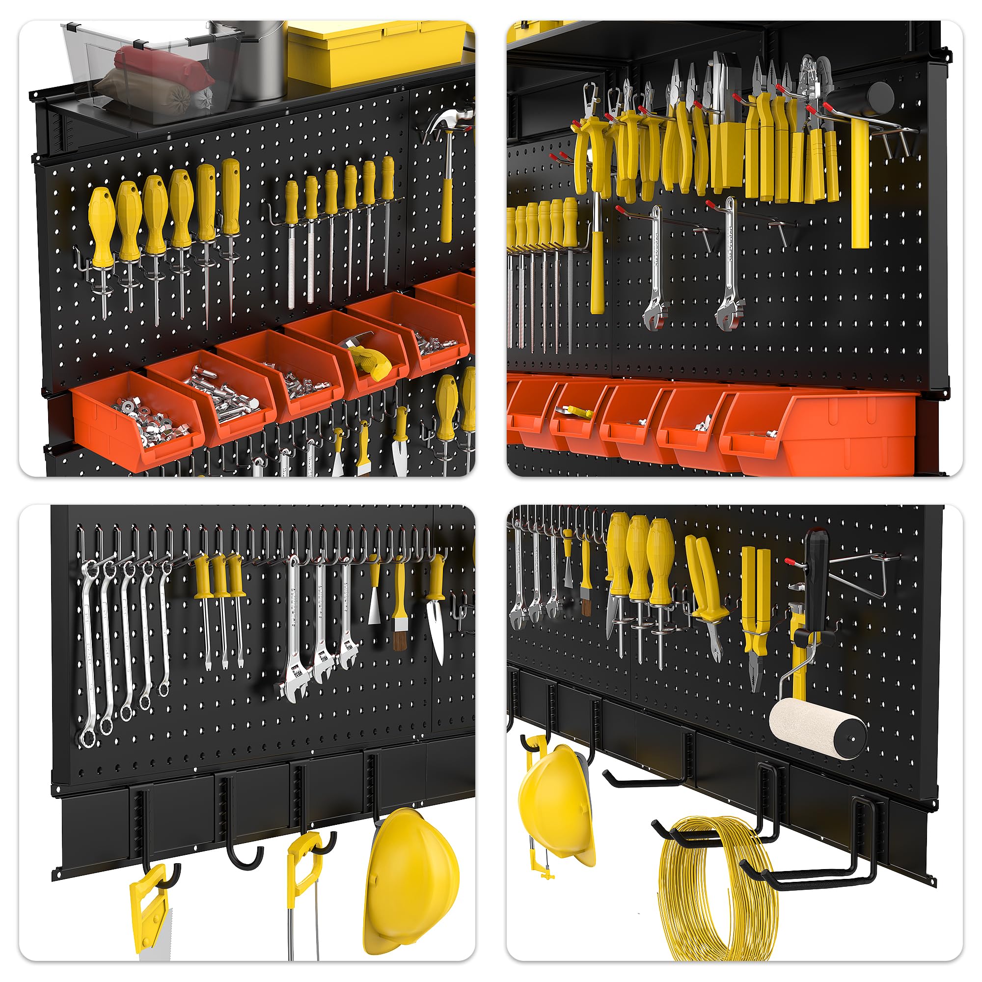 Ultrawall Black Pegboard Wall Organizer - 48x36 Inch Garage Storage System with Hooks, Bins & Tool Panel (72-Piece Set) - Perfect for Workshop, Garage & Home Organization