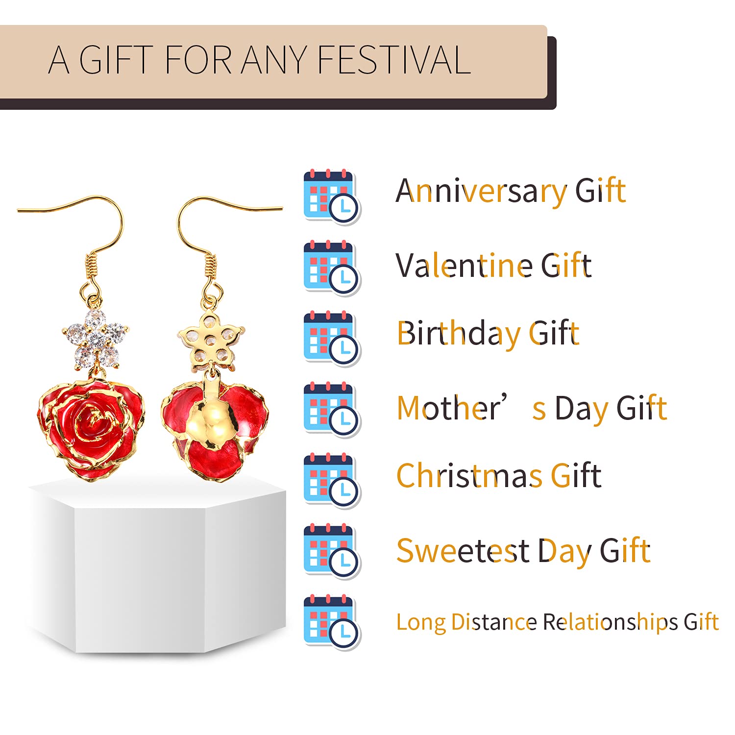 24K Gold Dipped Rose Earrings for Women - Elegant Fashion Jewelry Gift for Girlfriend, Wife, Mom on Valentine's Day, Anniversary, Birthday - Perfect for Romantic Dates, Weddings and Special Occasions