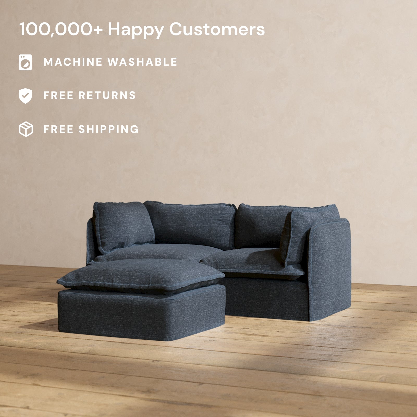Premium Modular Performance 2-Seater Sofa with Ottoman in Indigo Blue | Modern Comfort Blend for Living Room & Lounge Areas | Perfect for Small Spaces & Contemporary Home Decor