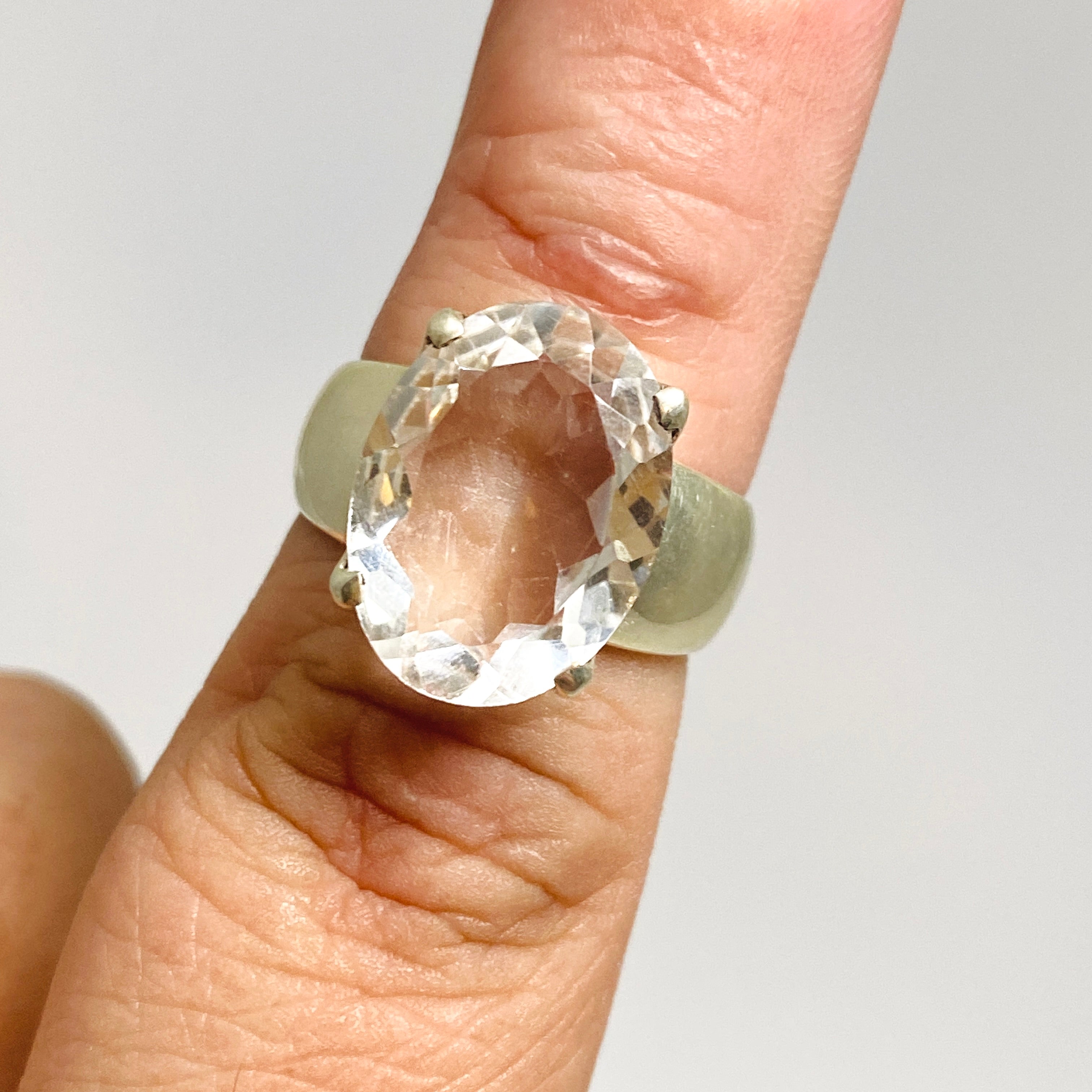 Clear Quartz Oval Faceted Ring Size 7 - PRGJ705 | Elegant Crystal Jewelry for Women, Wedding, Anniversary & Everyday Wear