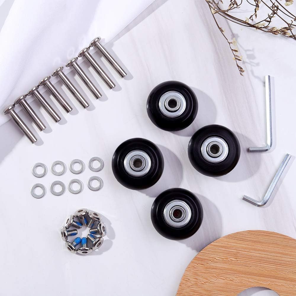 Rhinocats 4-Piece Luggage Wheel Replacement Kit - 49mm/1.93in Swivel Caster Wheels with Rubber Tread for Suitcase Repair (Fits Most Carry-On & Checked Bags) - Perfect for Travel, Business Trips & Airport Use