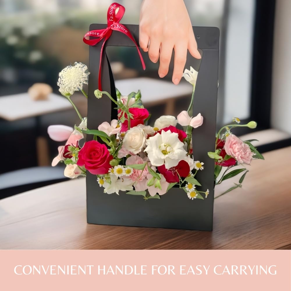 Florist Gift Bags with Handles - 5 Pcs Gray Craft Paper Bouquet Packaging for Weddings & Gifts