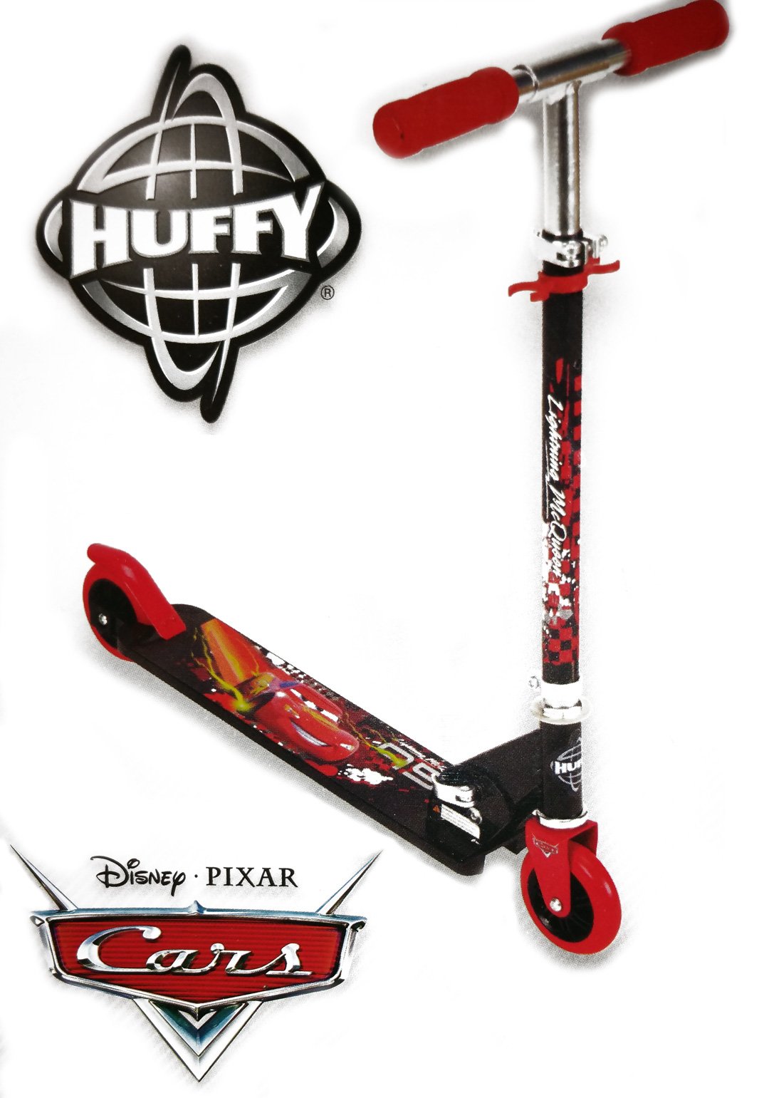 Disney Cars Huffy Inline Folding Scooter for Kids - Lightweight & Adjustable Black Kick Scooter - Perfect for Outdoor Play, Commuting & Neighborhood Rides