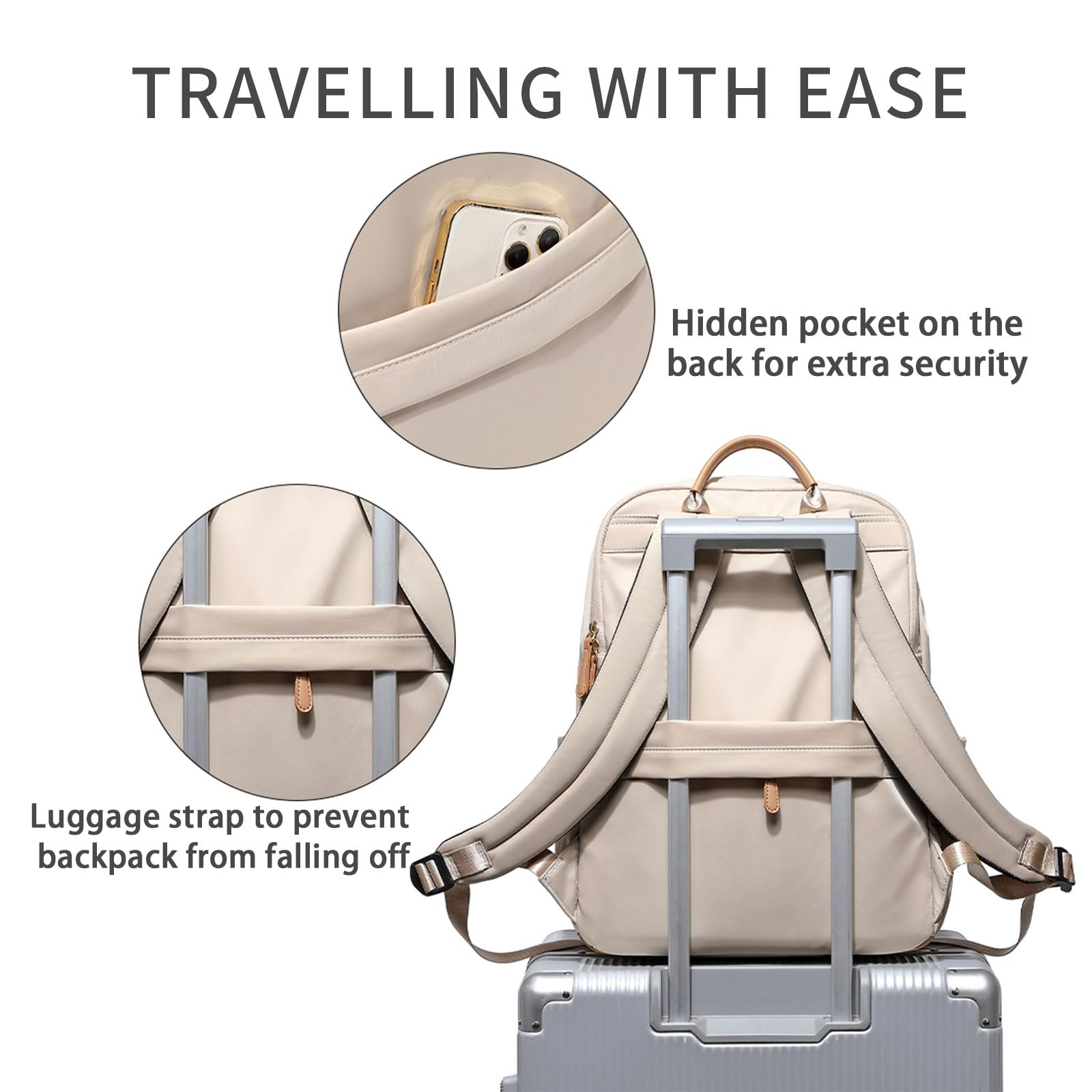 Waterproof Laptop Backpack for Women - KEBEIXUAN College Nurse Teacher Travel Backpack with Laptop Compartment (Khaki) - Perfect for Work, School & Business Trips