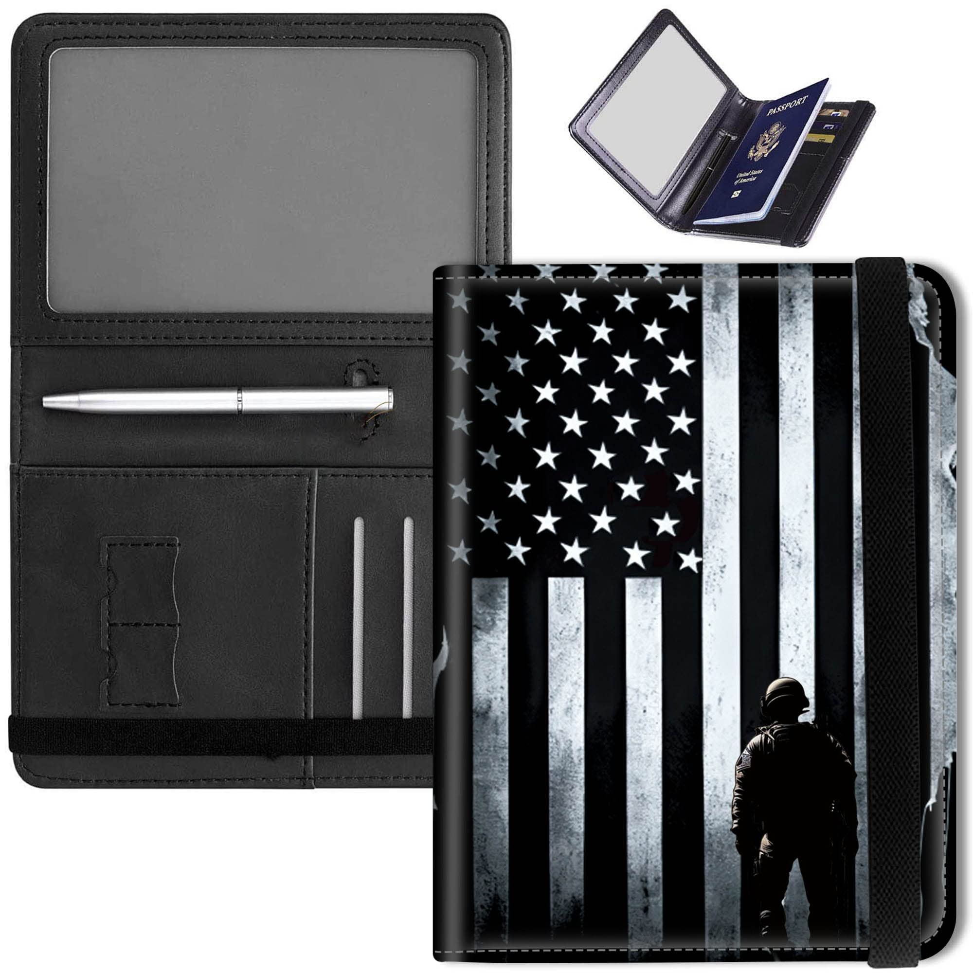 RYUITHDJP RFID Blocking Passport & Vaccine Card Holder Combo - American Flag Leather Wallet for Men & Boys with Credit Card Slots & Vaccination Protector | Travel Essentials for Airports & International Trips