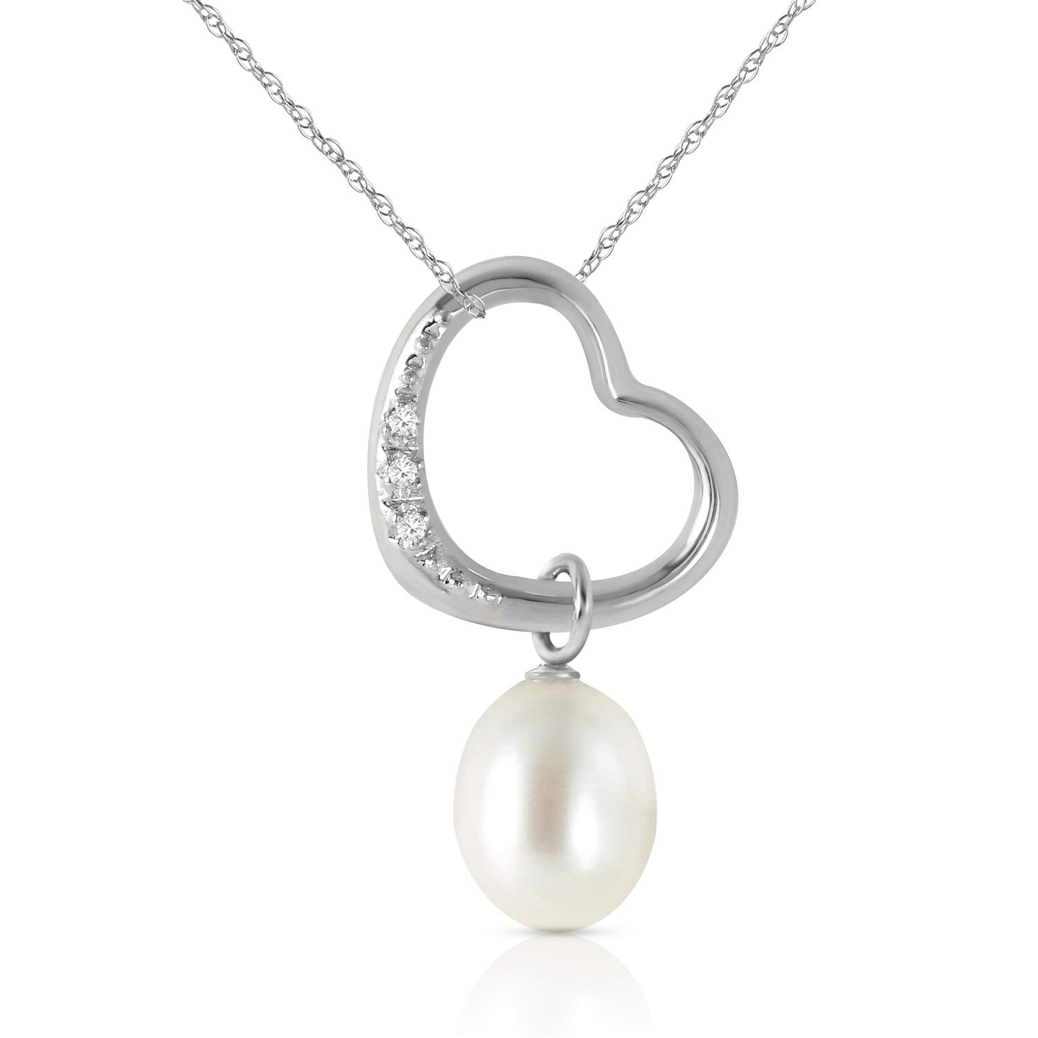 14K Gold Open Heart Pendant Necklace with Genuine Diamond & Pearl - Elegant Jewelry for Women, Perfect Gift for Anniversary, Valentine's Day & Special Occasions