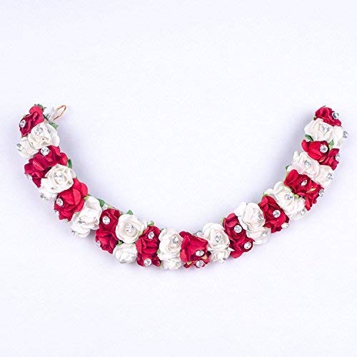 Wizme Hair Gajra for Women - Red & White Hair Flower for Styling & Décor - 15g Pack | Perfect for Weddings & Parties