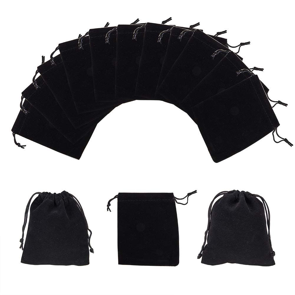 50pcs Black Velvet Gift Pouches 12x10cm - Elegant Rectangle Jewelry Bags for Rings, Necklaces, Earrings - Perfect for Wedding Favors, Party Gifts & Retail Packaging