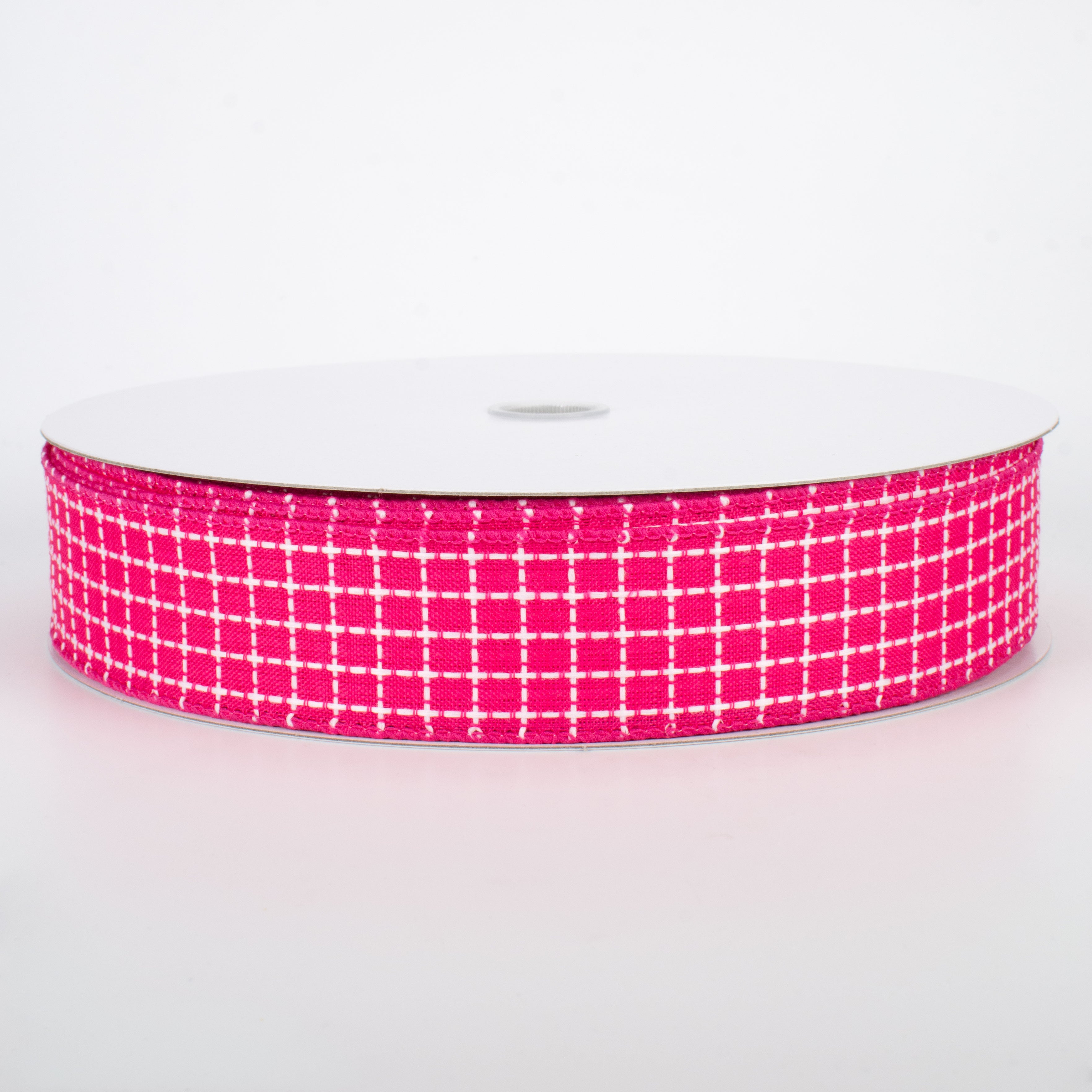 1.5 Inch Embroidered Stitched Squares Ribbon - Fuchsia Pink (50 Yards) - Perfect for DIY Crafts, Gift Wrapping, Hair Bows & Scrapbooking